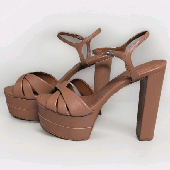 Schutz Keefa High Double Platform Sandals In Caramel Tan Nude Leather Sz 11 - Picture 9 of 12